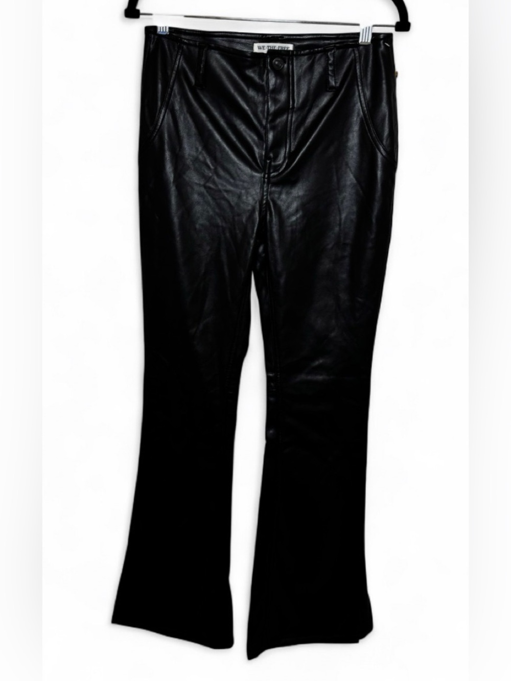 We The Free Free People Black Vegan Faux Leather Flare Pants Side Slit